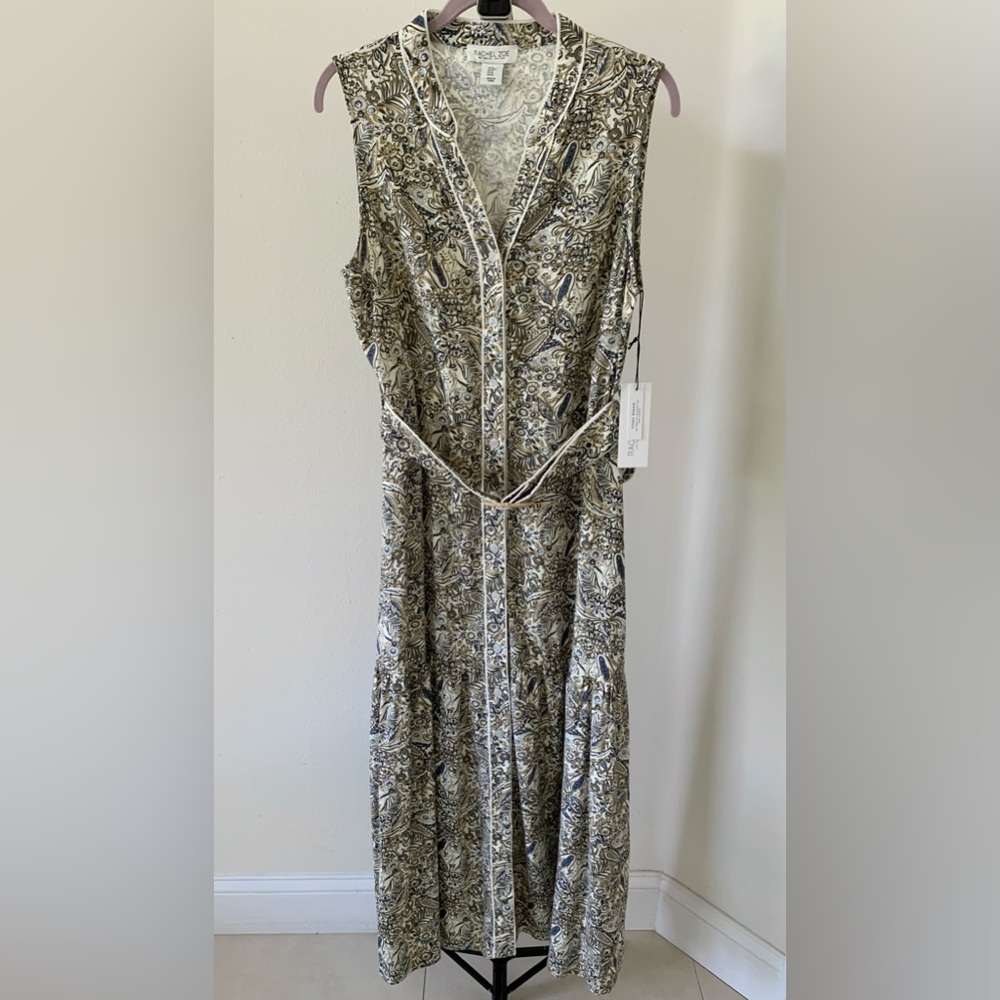 NWT Rachel Zoe Linen Blend Belted Paisley Maxi Dress Sz M